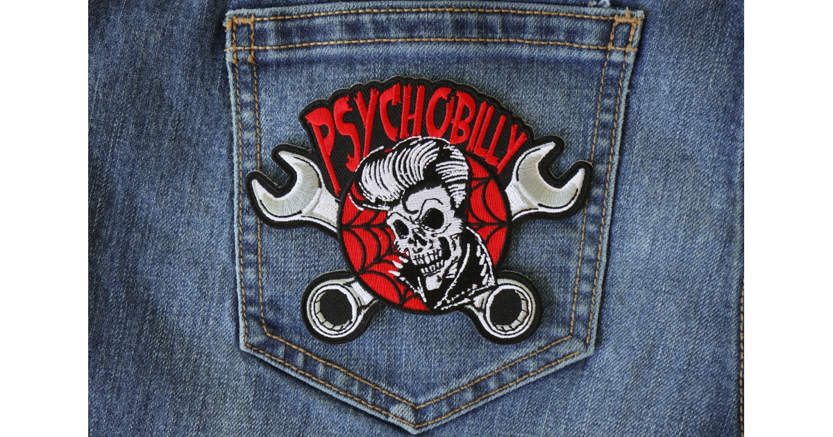 Psychobilly Skull and Wrenches Patch, Skull Patches by Ivamis Patches