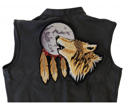 Howling Wolf Moon and Feathers Patch, Large Biker Back Patches for ...