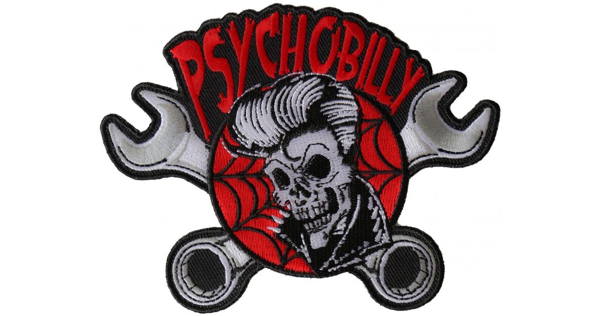 Psychobilly Skull and Wrenches Patch, Skull Patches by
