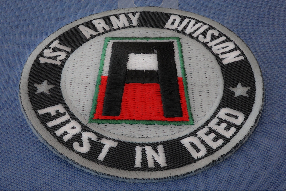 1st Army Division Iron on Patch First In Deed diagonal view
