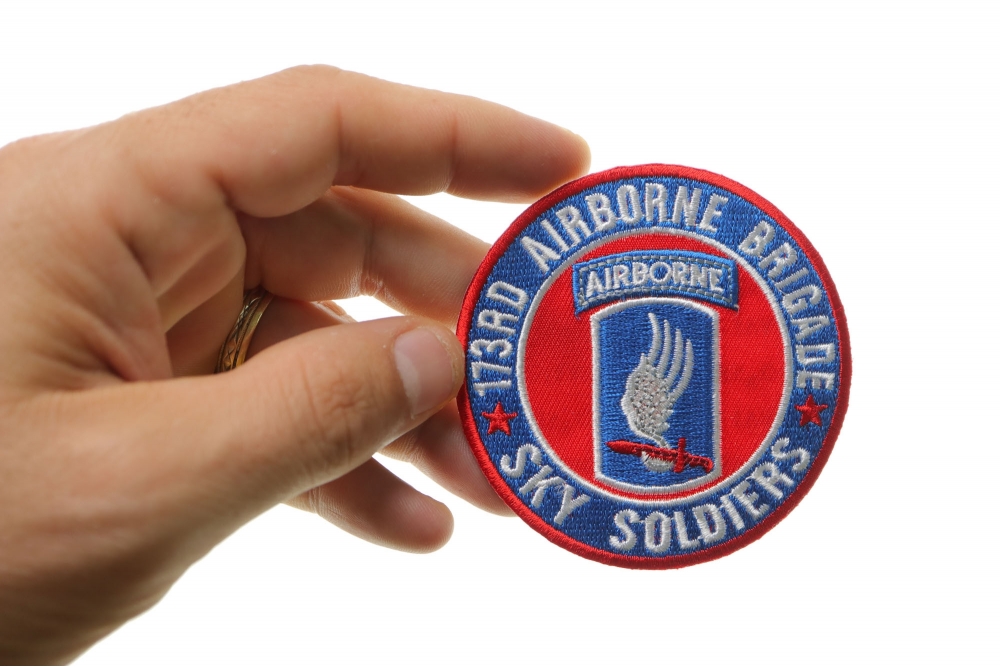 173rd Airborne Brigade Patch Sky Soldiers shown on hand for size comparison