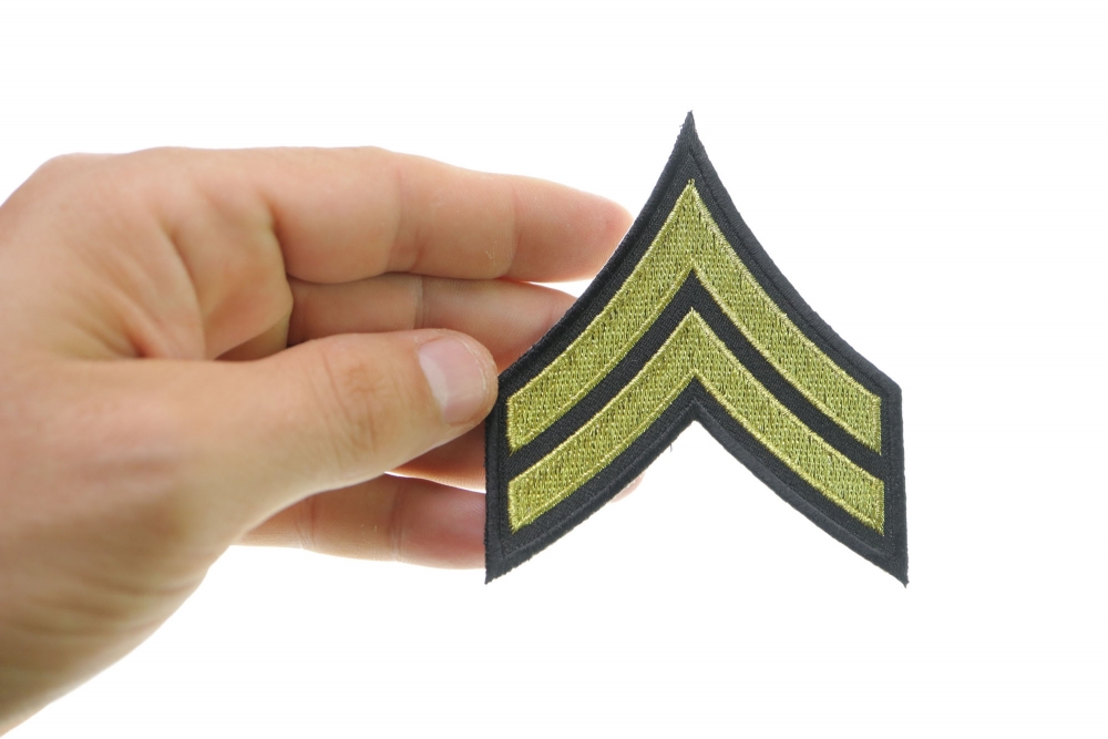 Corporal Iron on Patch shown on hand for size comparison