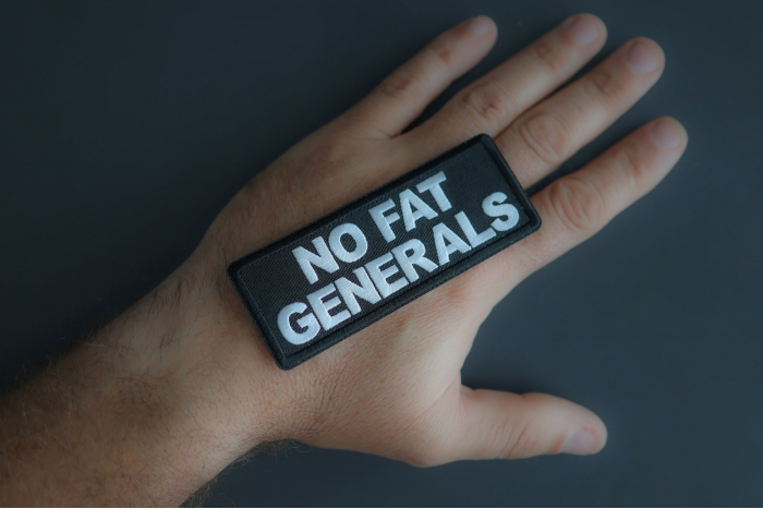 No Fat Generals Patch shown on hand for size comparison