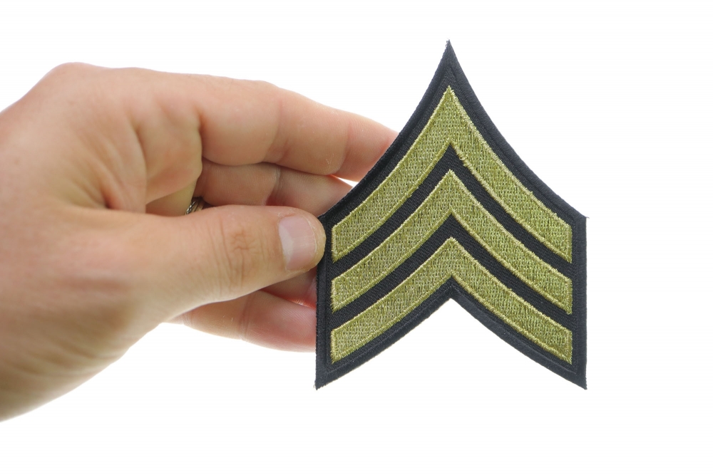 Sergeant Iron on Patch shown on hand for size comparison