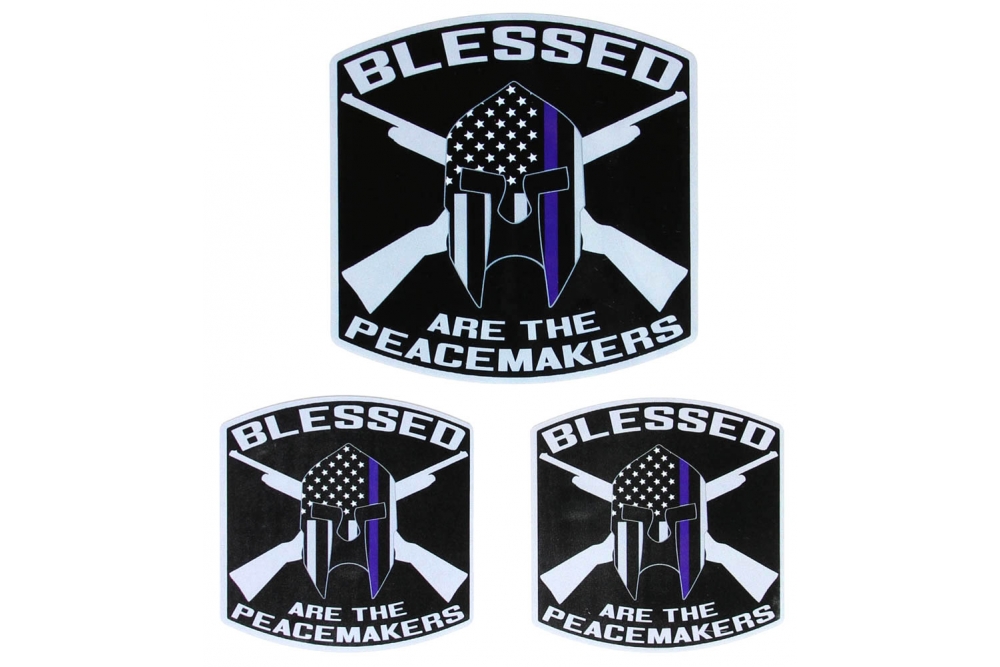 Blessed Are The Peacemakers Thin Blue Line Spartan Helmet Police Sticker