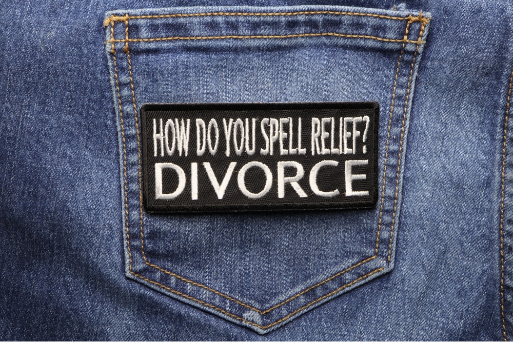 How Do You Spell Relief Divorce Patch shown on jeans