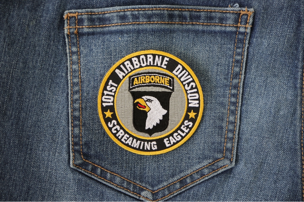 101st Airborne Division Patch Screaming Eagles shown on jeans