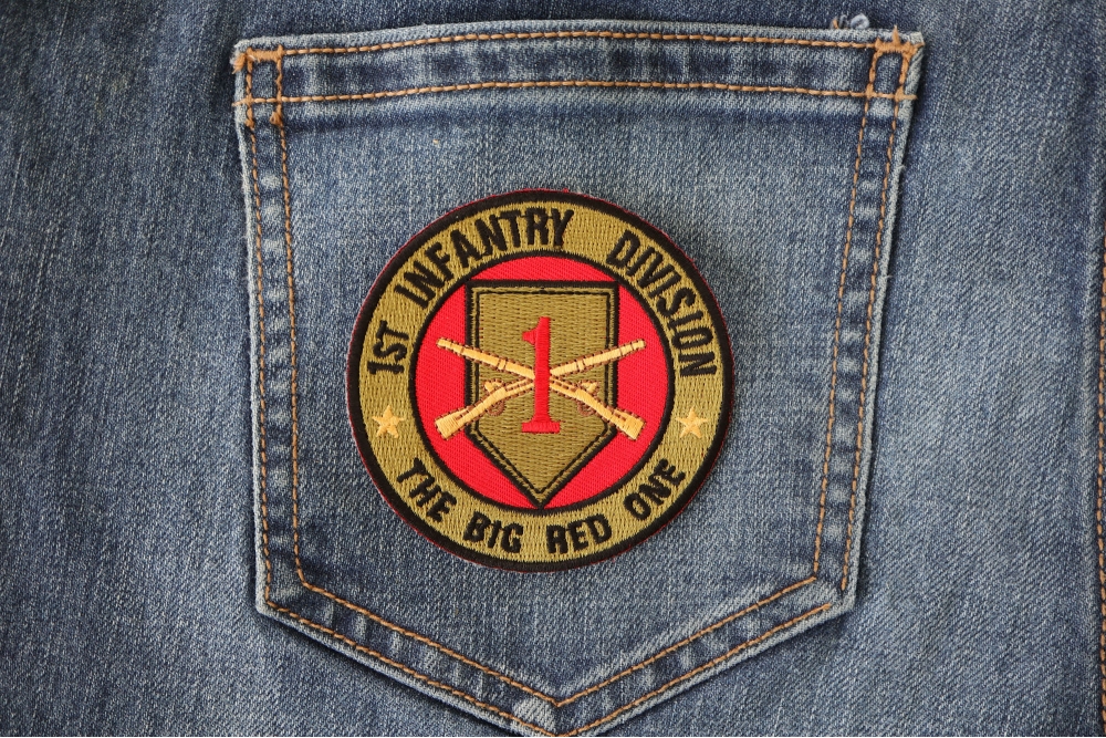 1st Infantry Division Patch The Big Red One shown on jeans