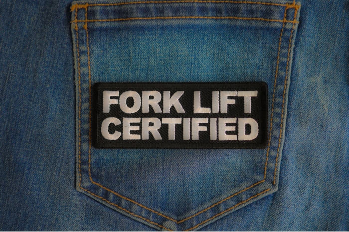 Fork Lift Certified Patch shown on jeans