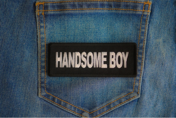 Handsome Boy Patch shown on jeans