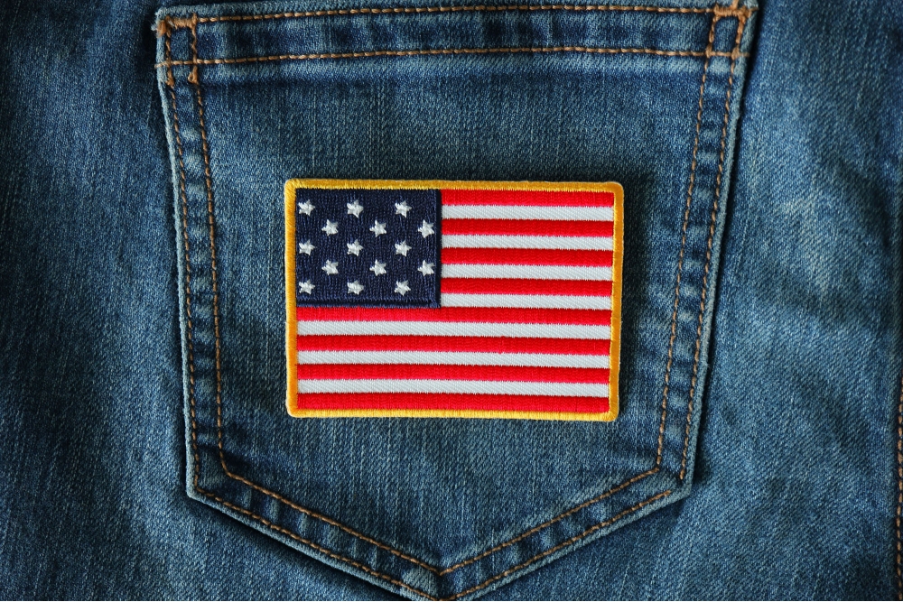 Star Spangled Banner Iron on Historical Flag Patch shown on jeans