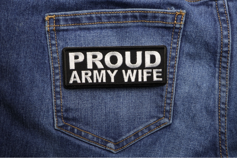 Proud Army Wife Patch shown on jeans