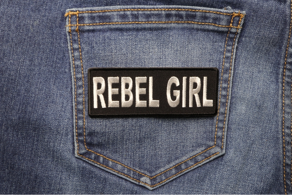 Rebel Girl Patch shown on jeans