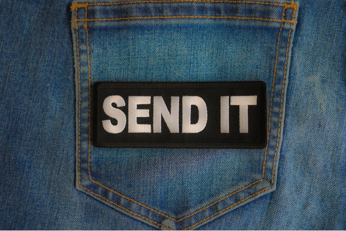 Send It Patch shown on jeans