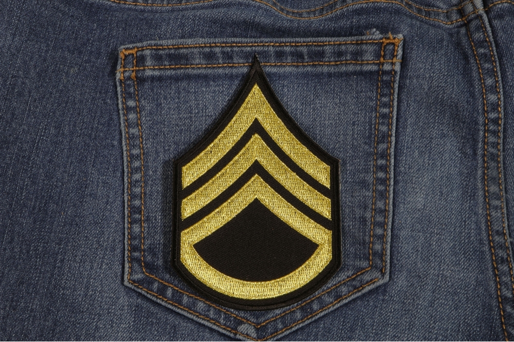 Staff Sergeant Iron on Patch shown on jeans