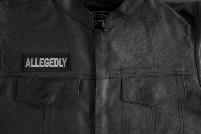 Allegedly Patch shown on leather vest