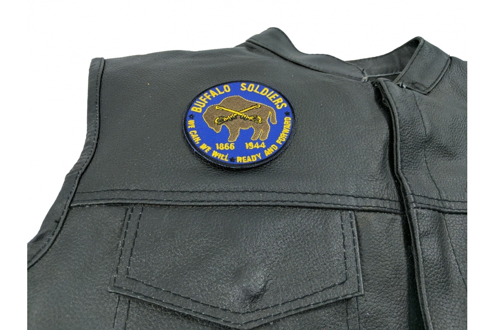 Buffalo Soldiers Patch We Can We Will Read and Forward - by Ivamis Trading - 3x3 inch - Embroidered Iron on Patch shown on leather vest