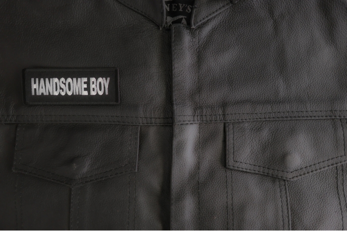 Handsome Boy Patch shown on leather vest