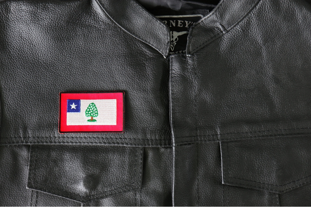 Historical Mississippi Flag Iron on Patch - 3x1.9 inch - Embroidered Iron on Patch shown on leather vest