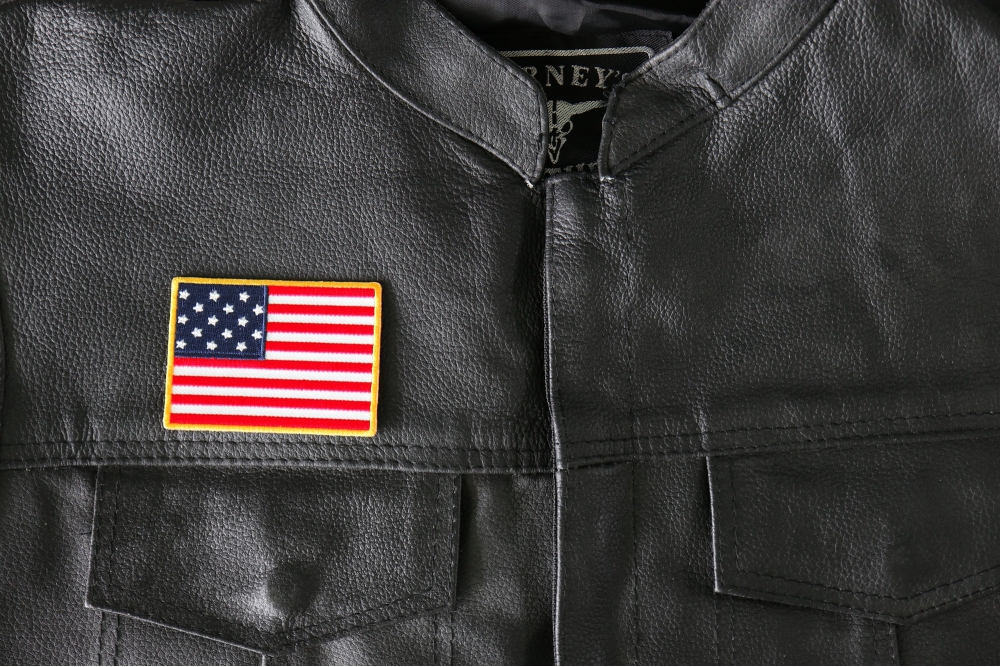 Historical Star Spangled Banner Flag Iron on Patch - 3x2.2 inch - Embroidered Iron on Patch shown on leather vest