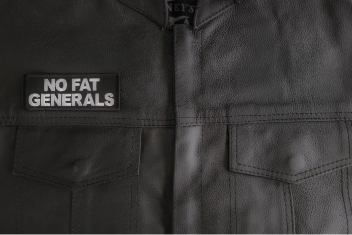 No Fat Generals Patch shown on leather vest