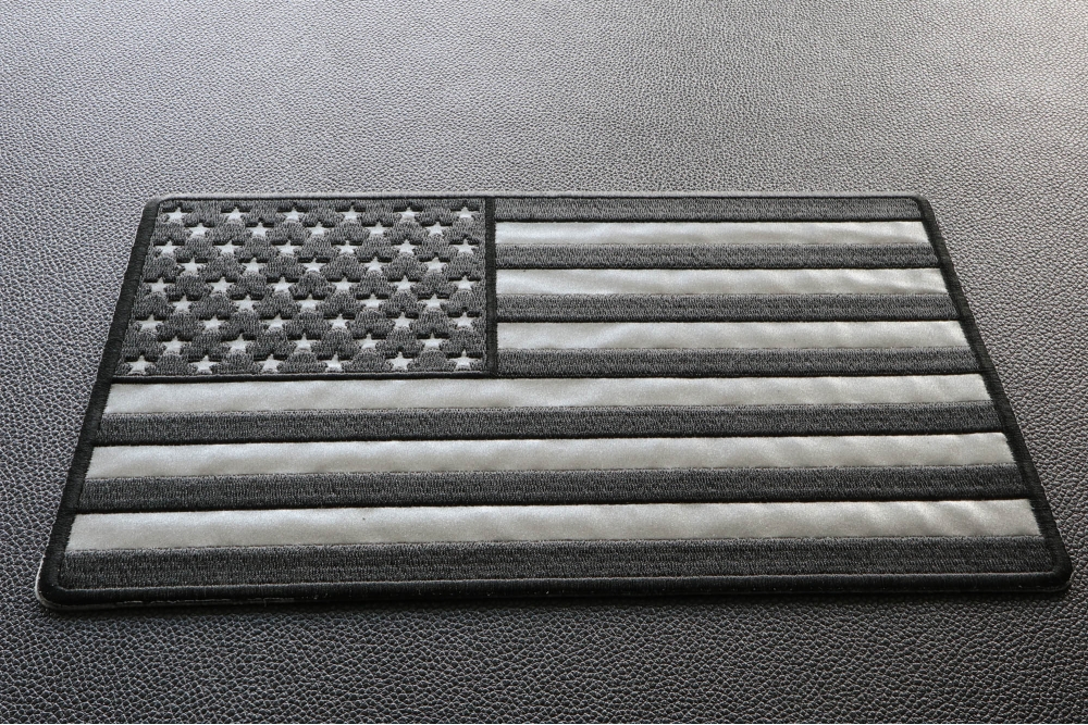 thumbnail image 2 of Reflective American Flag Embroidered Patch – 4 Inch, Iron-On, Rocker Style 2 of 4
