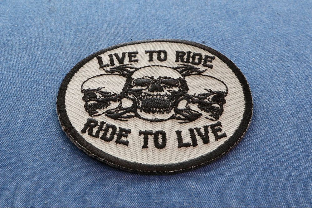 Biker Chopper Patch – 'Ride Live Free' With Skull & Bones – Large Iron-On Backpatch