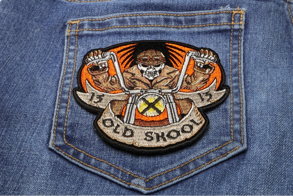 Old Skool Motorcycle Skeleton Patch, Biker Skull Patches by Ivamis Patches