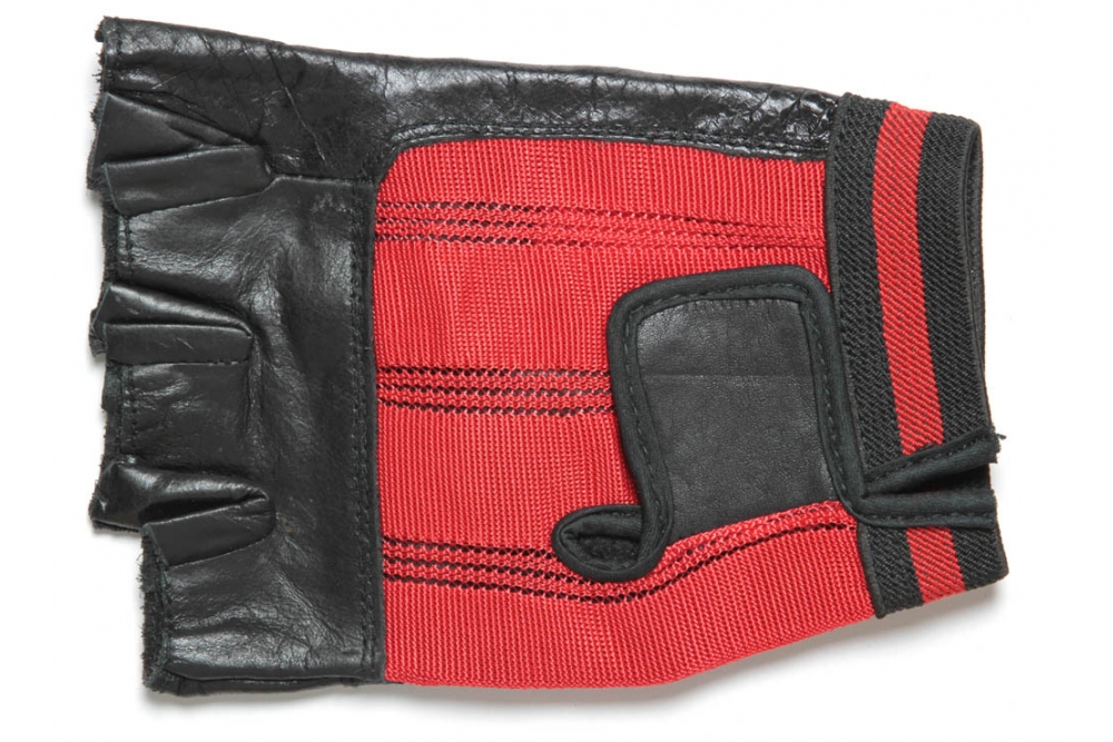 Red Fingerless Motorcycle Riding Gloves Leather and Spandex by Ivamis