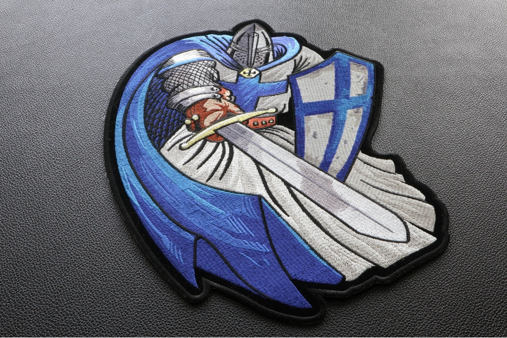 Knight Rider Patch Blue Crusader Knight with Shield and Sword - Large Patch for Jacket by ...