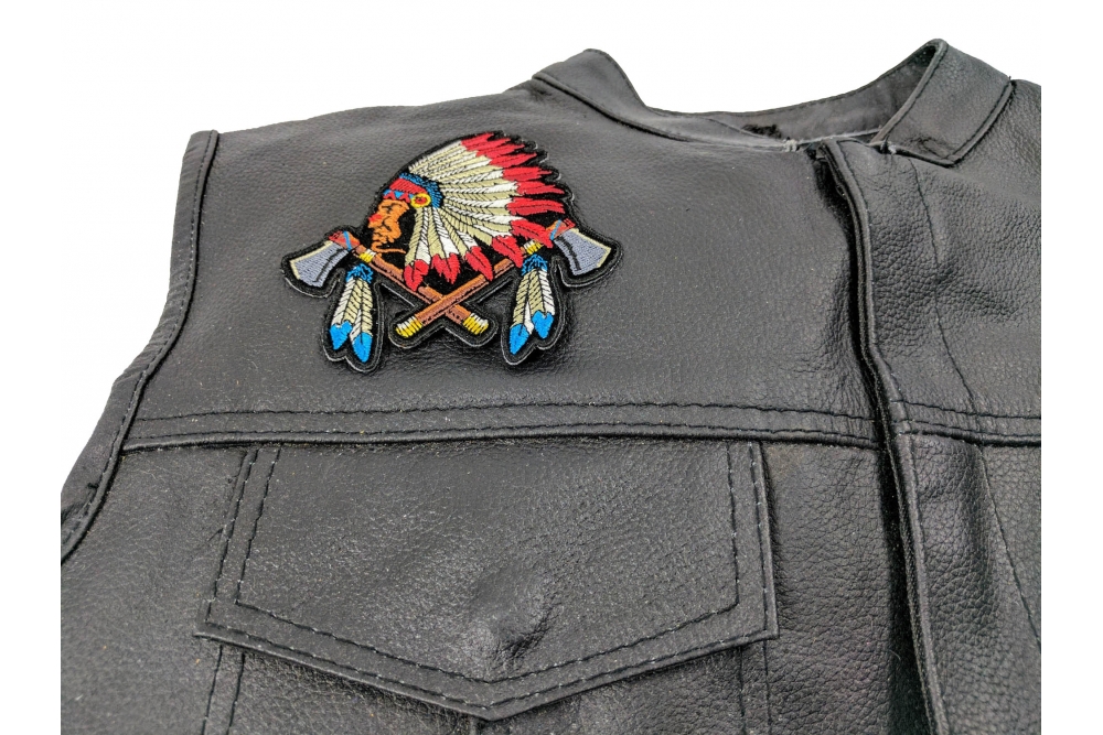 Small Indian Iron On Patch With Battle Axes and Feathers by Ivamis Patches