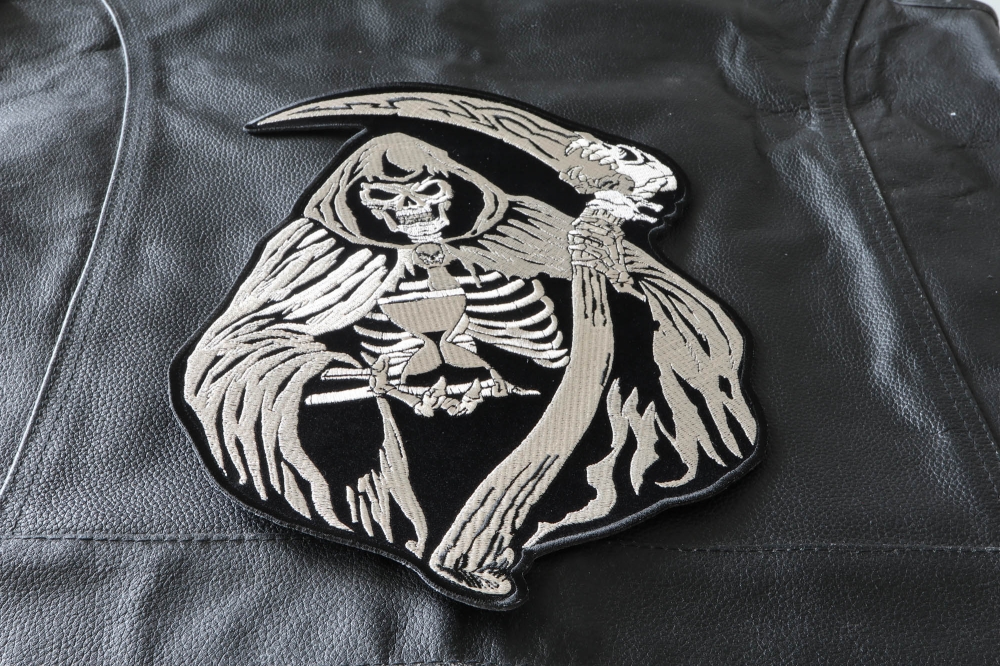 Sand Clock Reaper Patch, Large Skull Patches for Biker Jackets