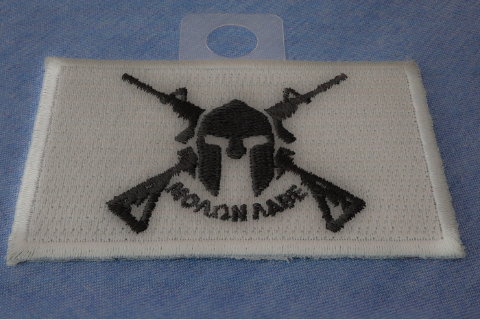 Black and Gray Come and Take It Molon Labe Spartan Crossed Rifles Patch diagonal view