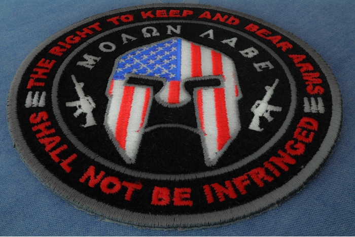 Molon Labe Spartan Helmet, The Right to Keep and Bear Arms Shall Not Be Infringed Patch diagonal view