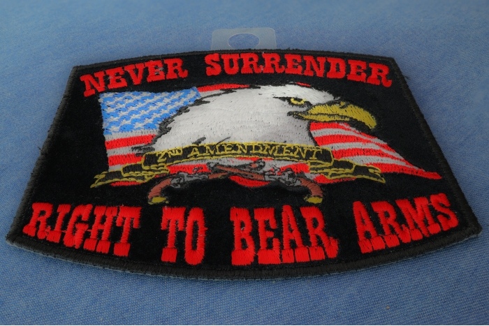 Never Surrender Right To Bear Arms 2nd Amendment Black Patch diagonal view