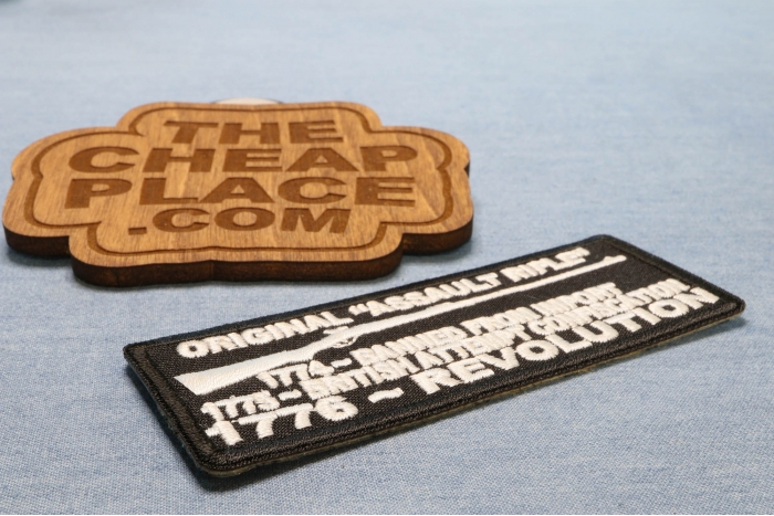 Original Assault Rifle, 1774 Banned from Import, 1775 British Attempt Confiscation, 1776 Revolution Patch diagonal view