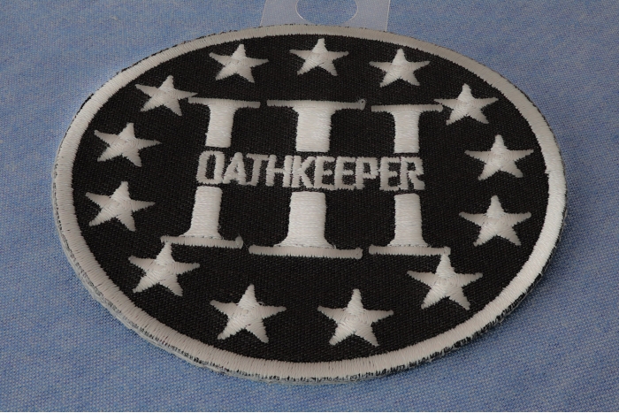 Three Percenter Oathkeeper Round Patch Gray diagonal view