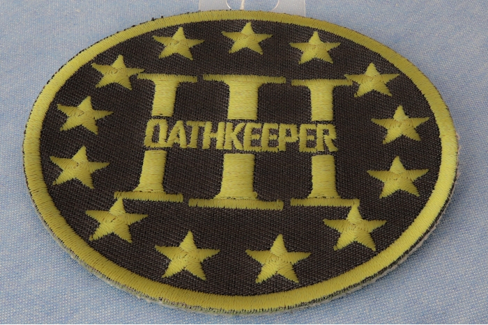 Three Percenter Oathkeeper Round Patch Green diagonal view