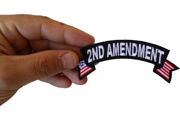 2nd Amendment Rocker Patch shown on hand for size comparison