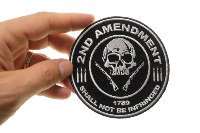 2nd Amendment Shall Not Be Infringed Skull 1789 Patch , Skull Patches shown on hand for size comparison