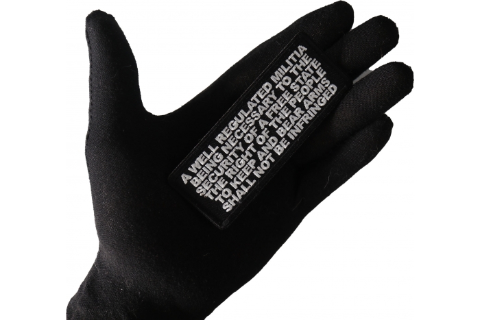 2nd Amendment Oath Patch shown on hand for size comparison