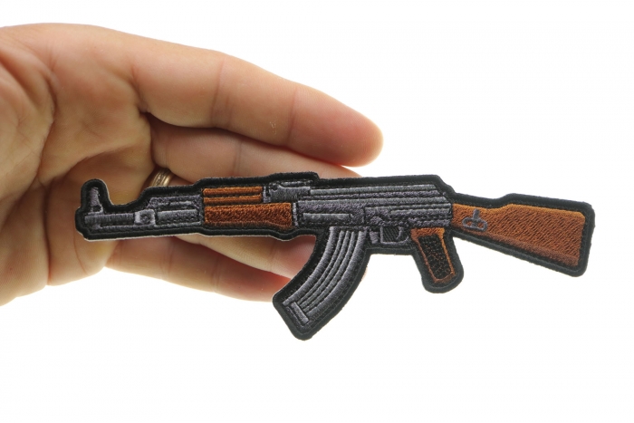 AK 47 Patch shown on hand for size comparison