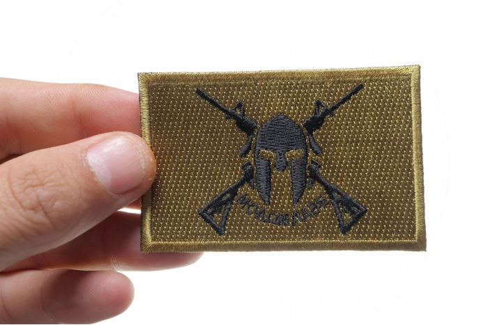 Come and Take It Molon Labe Crossed Rifles Patch shown on hand for size comparison
