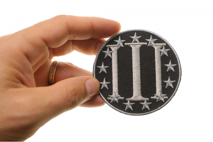 Three Percenter Patch shown on hand for size comparison