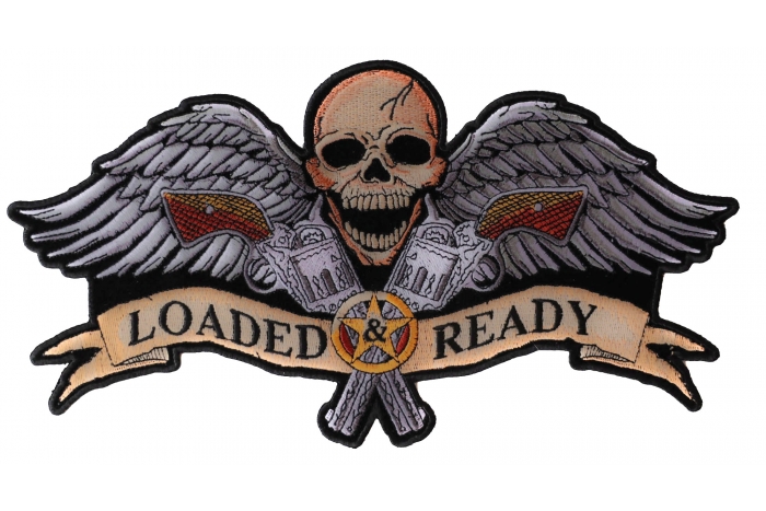 Loaded and Ready Skull Wings Guns Large Back Patch Loaded and Ready Skull Wings Guns Large Back Patch