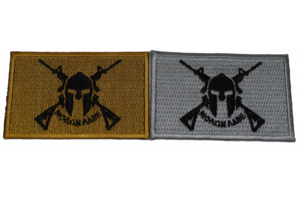 Set of 2 Molon Labe Come and Take it Flag Patches in Gray and Mustard Colors