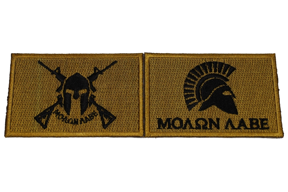 Set of 2 Molon Labe Spartan Helmet Flag Patches