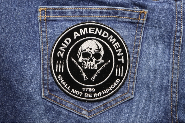 2nd Amendment Shall Not Be Infringed Skull 1789 Patch  shown on jeans