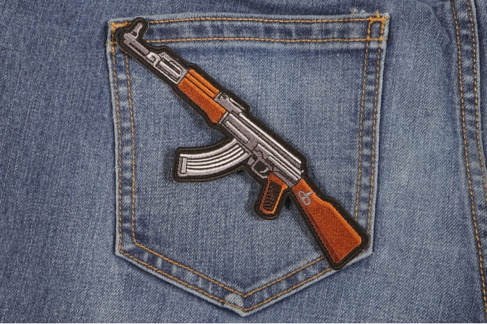 AK 47 Patch shown on jeans