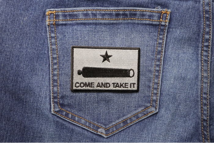 Come and Take It Cannon Star Patch shown on jeans